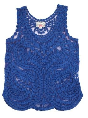 Baraschi Blue Embroidered Lace Blouse XS Statement Top Feminine